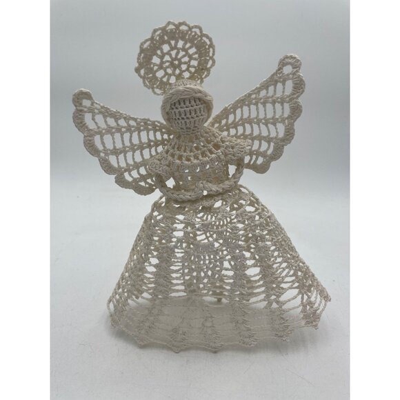 Handcrafted Cream Crochet Lace Angel Figurine Decoration Tree Topper - Picture 5 of 7
